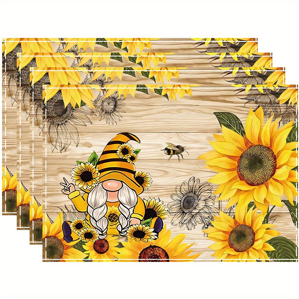 

4/6pcs Table Placemat Rectangular Placemat Vintage Sunflower Theme Placemat Restaurant Placemat Washable Placemat