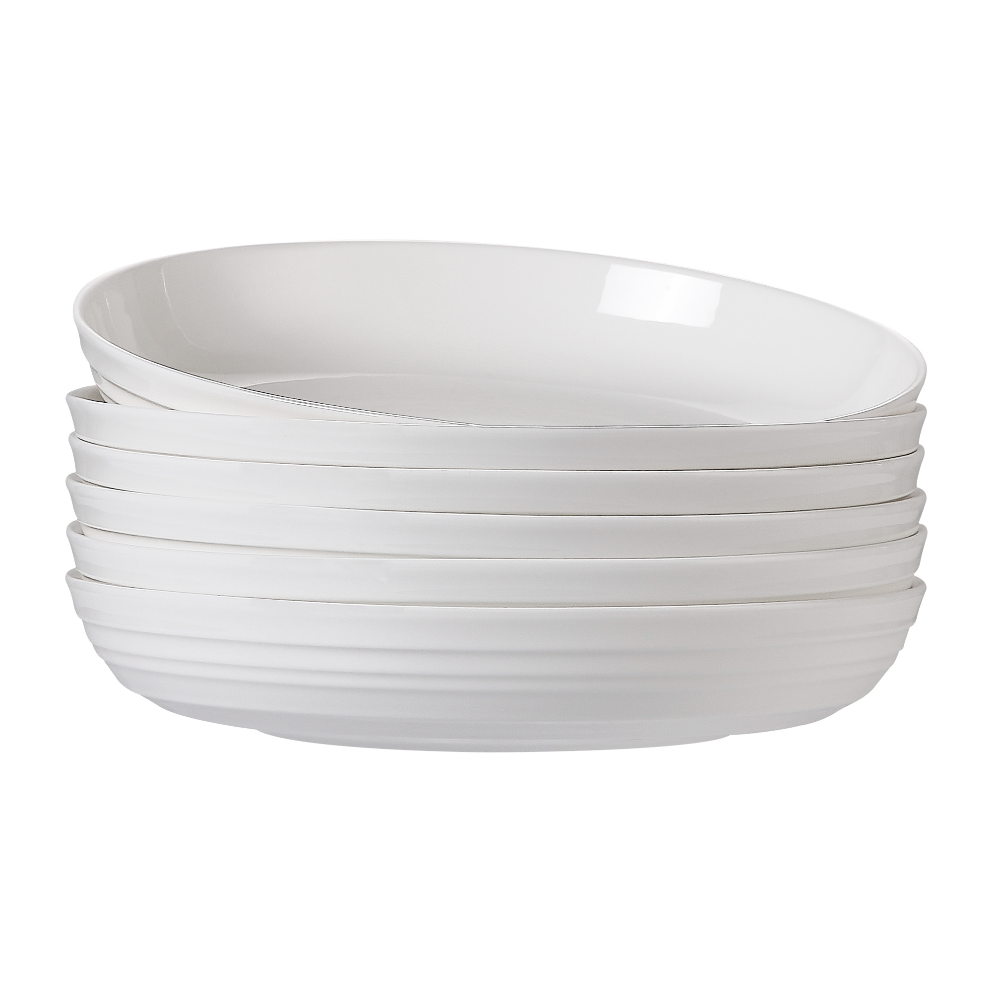 6pcs 40oz 9in White Bone China Dinner, Pasta Bowls, Large Salad Bowls,  Wide Shallow Bowls Plates, For Family and Individual Daily Use