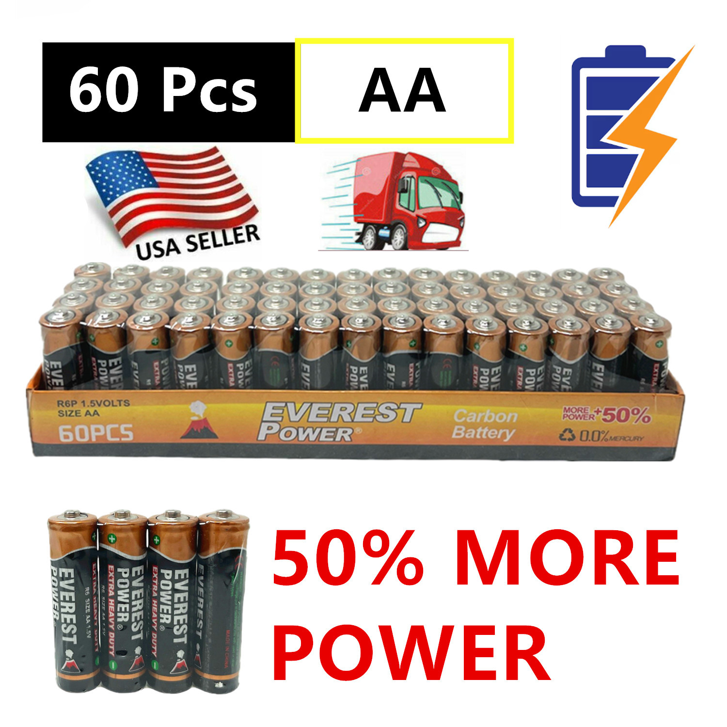 

60 Aa Batteries 1.5v. Lot, New, Fresh, For Home, Household Devices, Clocks, Lamps, Remotes, Toys