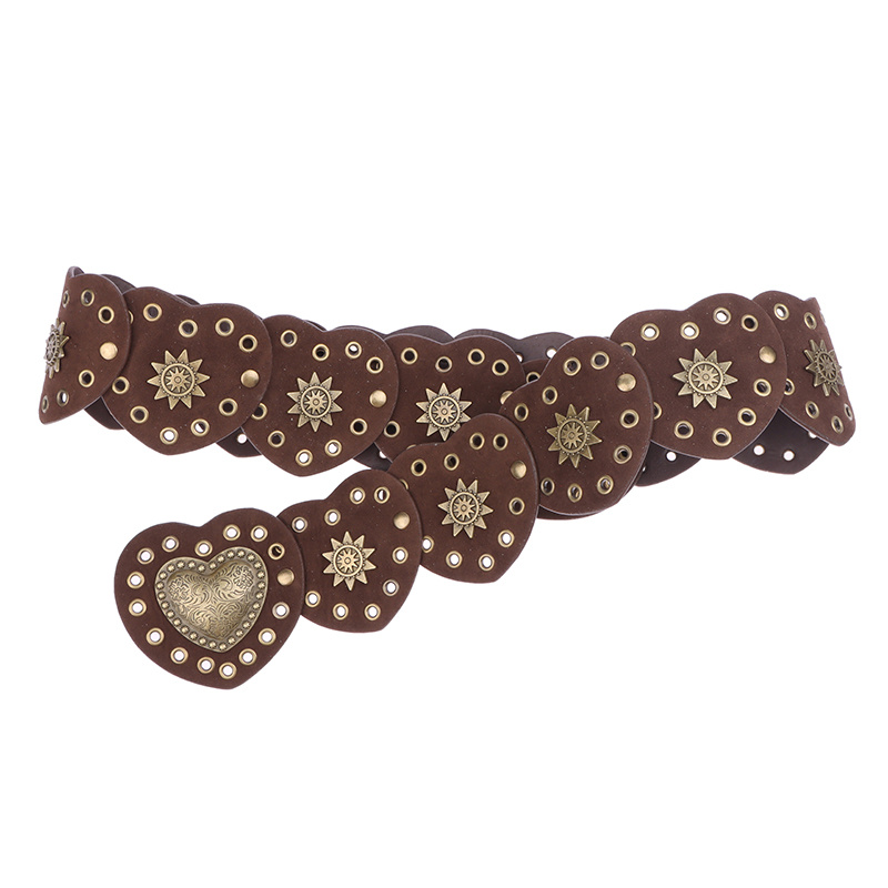 

Heart Pu Belt Retro Large Heart Belt Women's Wide Rivets Decorative Belt