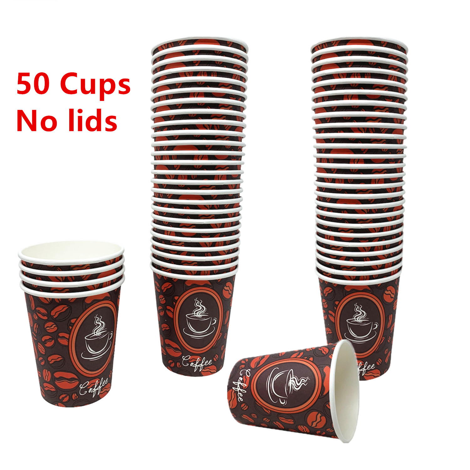 TEMU 50 Pack Quality Disposable Paper Hot Coffee Cups, Hot Drinks Tea & Coffee, Coffee Shops And Bars (8 Oz, Coffee Bean Design)