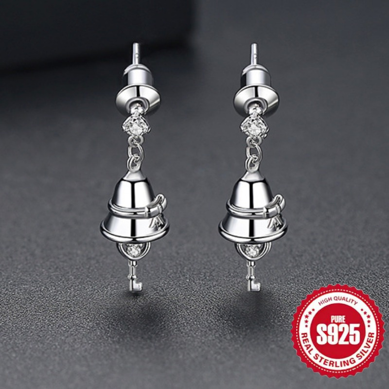 

925 Stering Silver Christmas And New Year's Day Jewelry Exquisite Small Bell Earrings Women's Fashiona Ear Studs, Holiday Party Gifts, Daily Wear