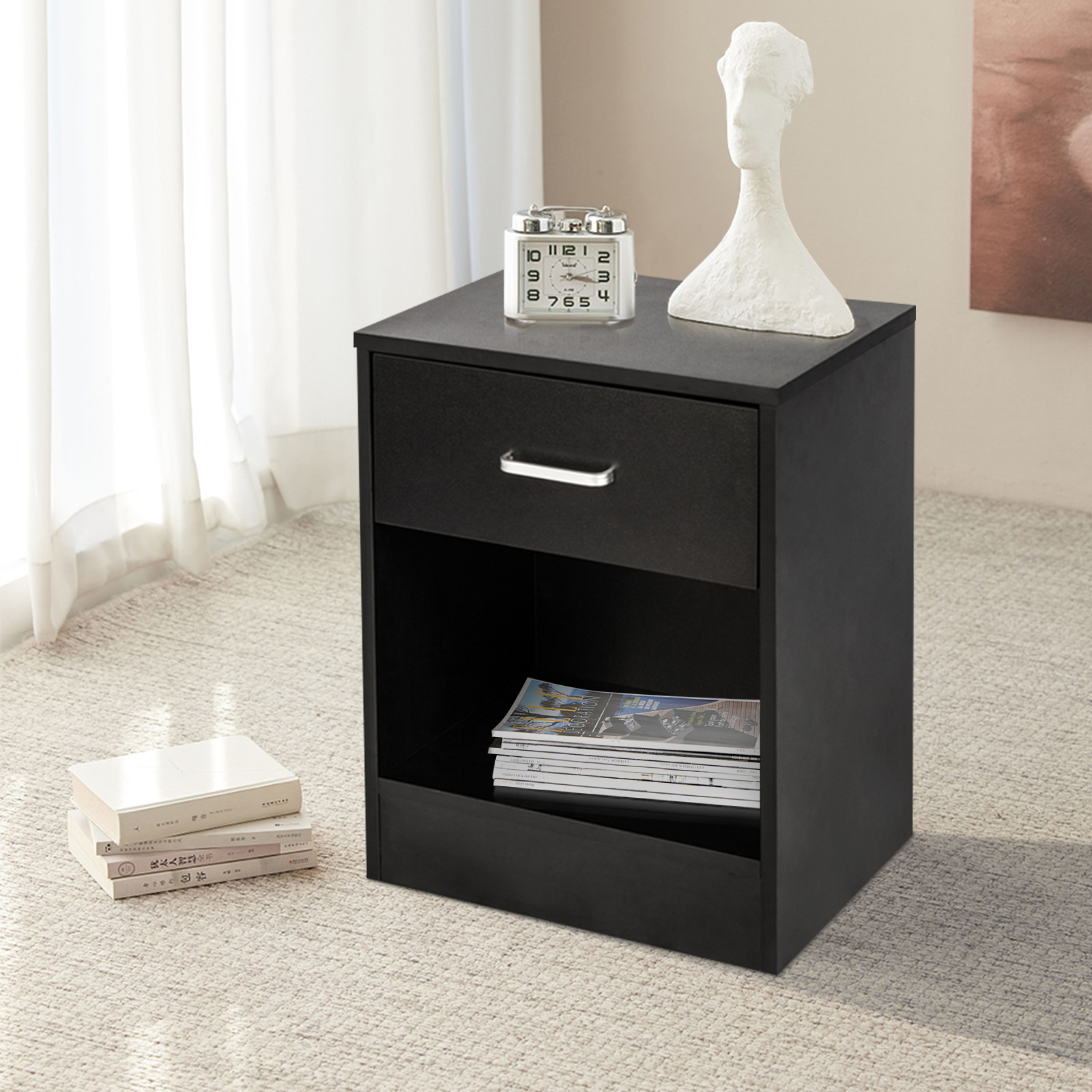 

2pcs Modern Nightstands With Drawer Black