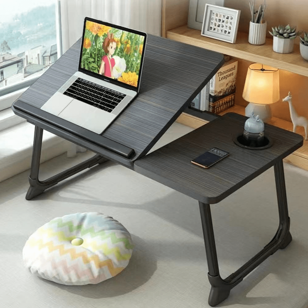 laptop desk table multifunctional smooth   height adjustment convenient cup holder non slip strip space saving folding design ideal for students and professionals   home office study room or comfortable bed use for working studying or relaxing