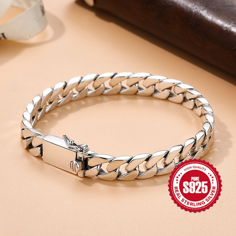 

925 Sterling Silver High Quality Stylish Personality Miami Cuban Chain Metal Bracelet Stylish Classic Banquet Jewelry