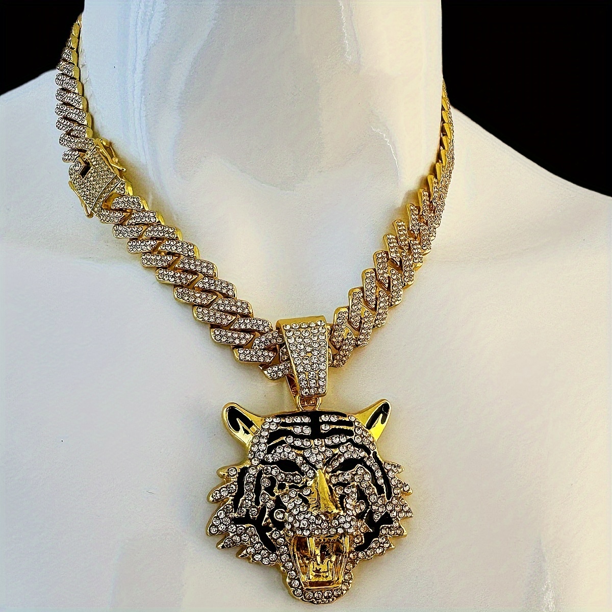 

14mm Tiger Pendant Cuban Necklace - Unisex Fashion Accessories - Suitable For Parties, Birthdays And Other , Holiday Gifts