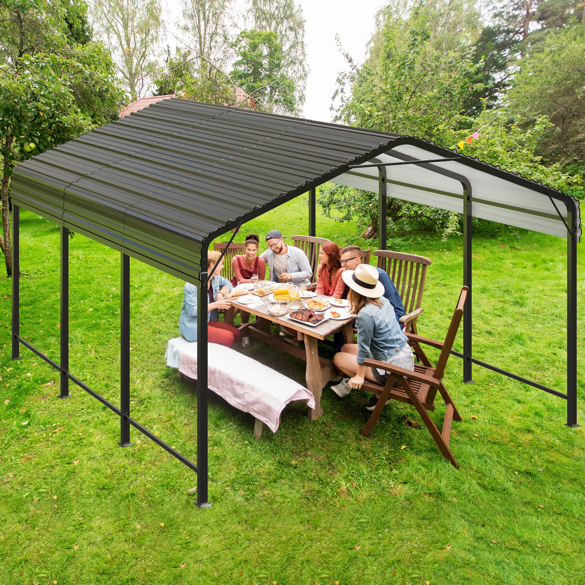 

Polar Aurora 10x15 Ft Metal Carport With Reinforced Base, Heavy-duty Outdoor Garage, Galvanized Car Shelter Suitable For Cars, Boats, And Trucks