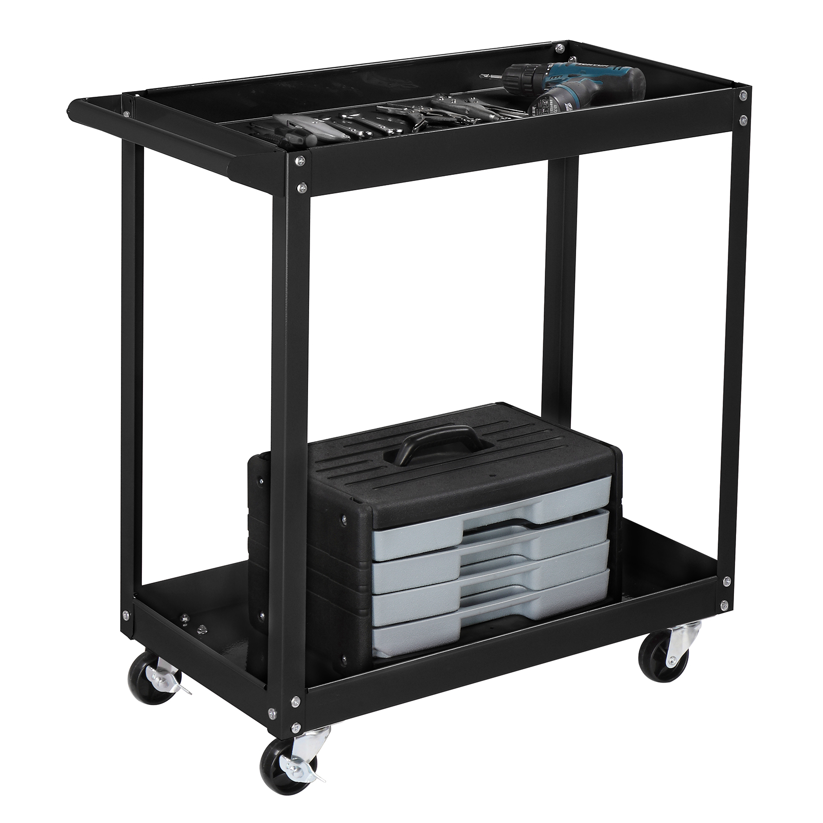 

2 Tier Rolling Tool Cart, 220 Lbs Capacity Cart W/wheels, 2 Shelf Steel Utility Cart, Tool Storage Organizer For Mechanic, Garage, Workshop, Warehouse &