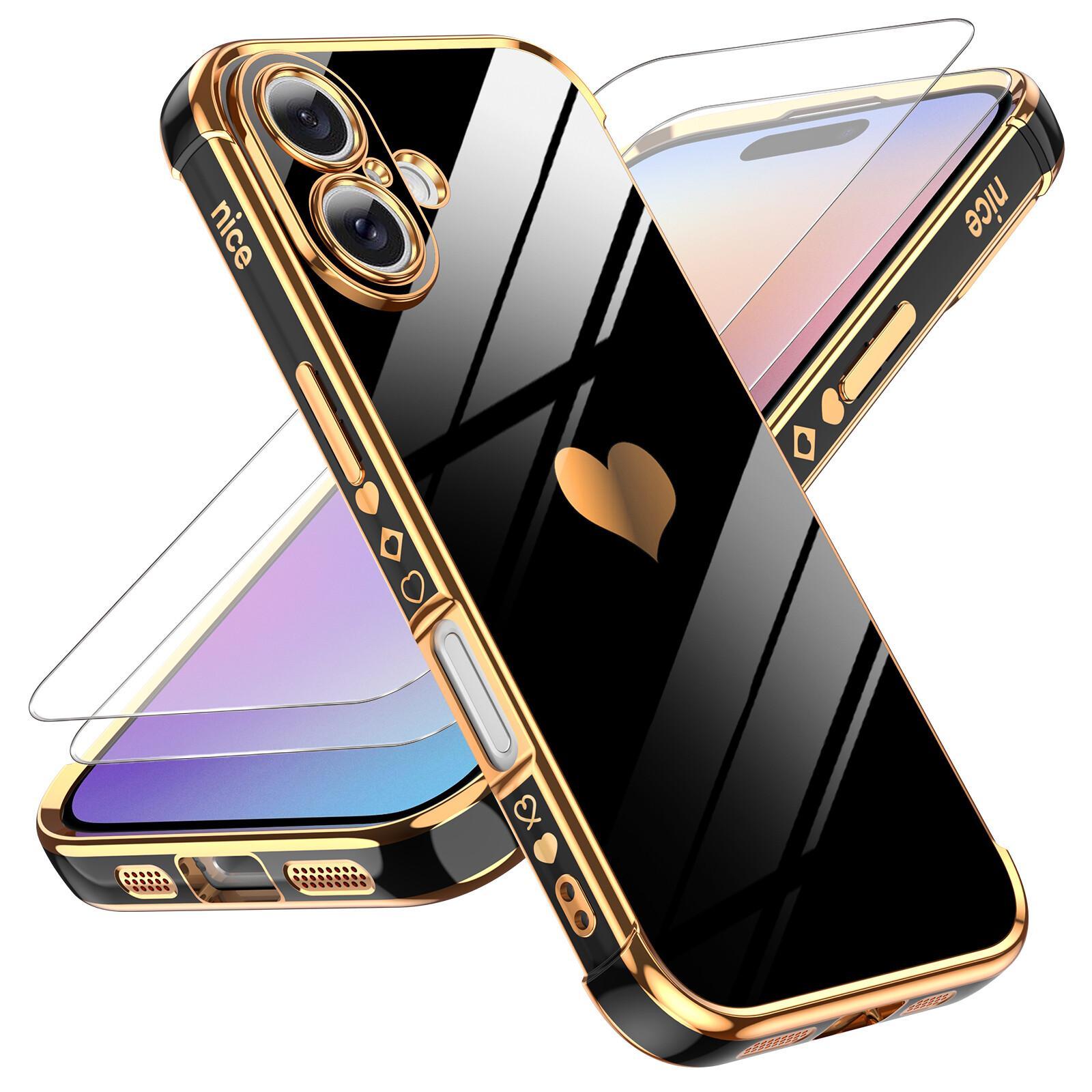 

Shockproof Case For //16 Pro/16 Pro Max For Iphone 15 Soft Tpu Heart Pattern With 2 Tempered Glass Screen Protectors, Scratch-resistant Protective Cover, Christmas & Valentine’s Day Gifts