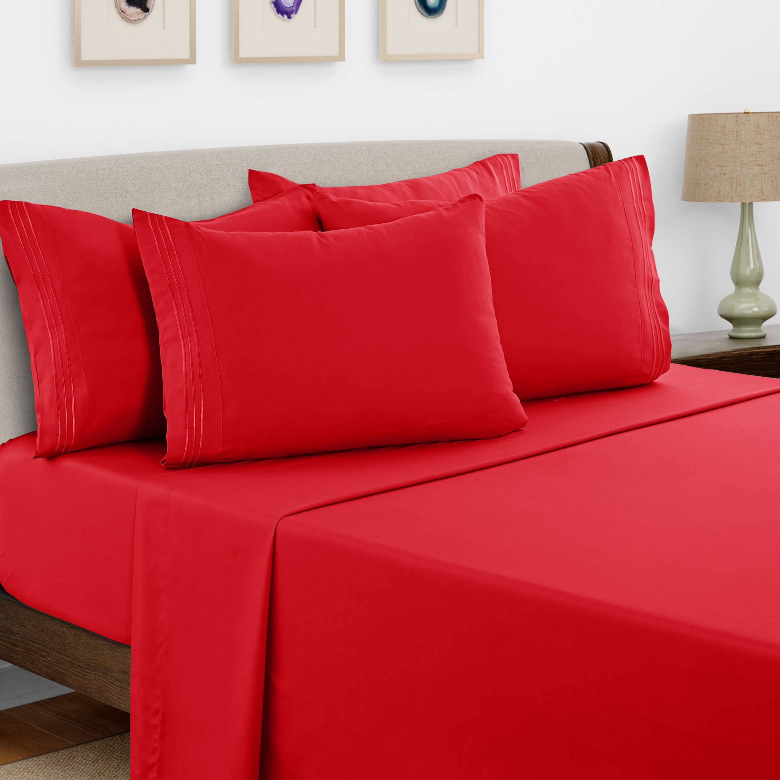   6 pieces solid bed sheets set modern soft comfortable bedding set hotel   friendly cooling sheets embroidered pillowcases without filler   bed sheet with 16 inches deep pocket breathable   cooling sheets winter essentials
