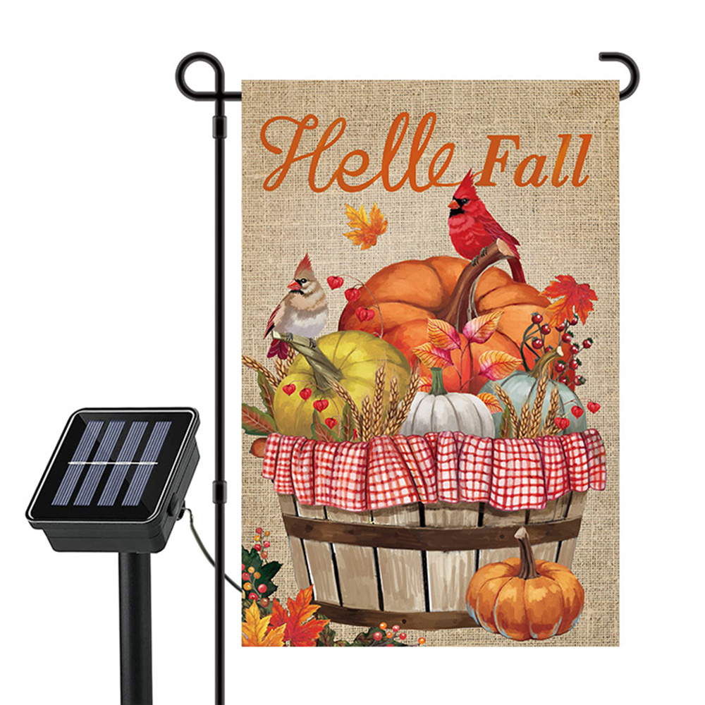 TEMU Pumpkin Lighted Double Sided12 *18small Garden Flag Solar Led 8lighting Modes16lights Fall Patio Home Outdoor Decor Thanksgiving Decoration Lawn