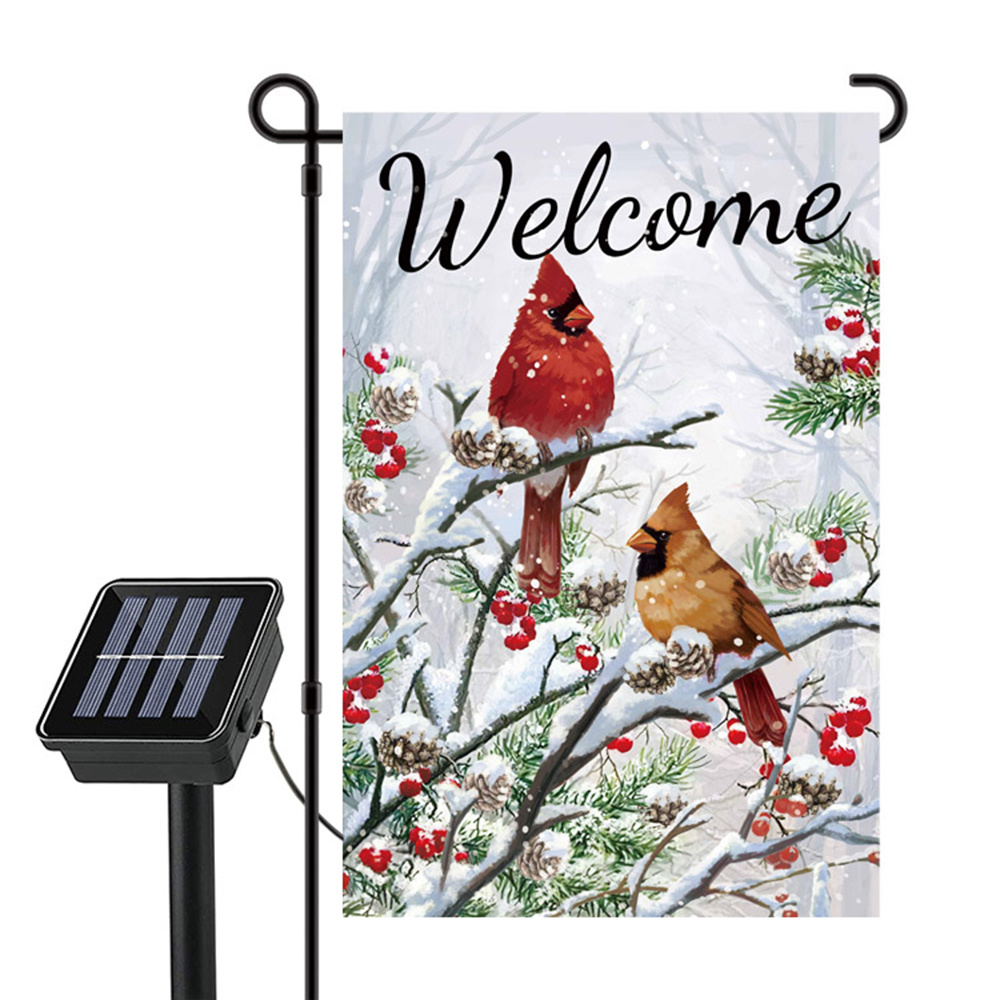 

Welcome Lighted Garden Flag Winter Double-sided Solar Led 8 Lighting With 16 Lights Winter Patio Home And Outdoor Decor Christmas Decoration Outdoor Lawn Porch Decoration ()