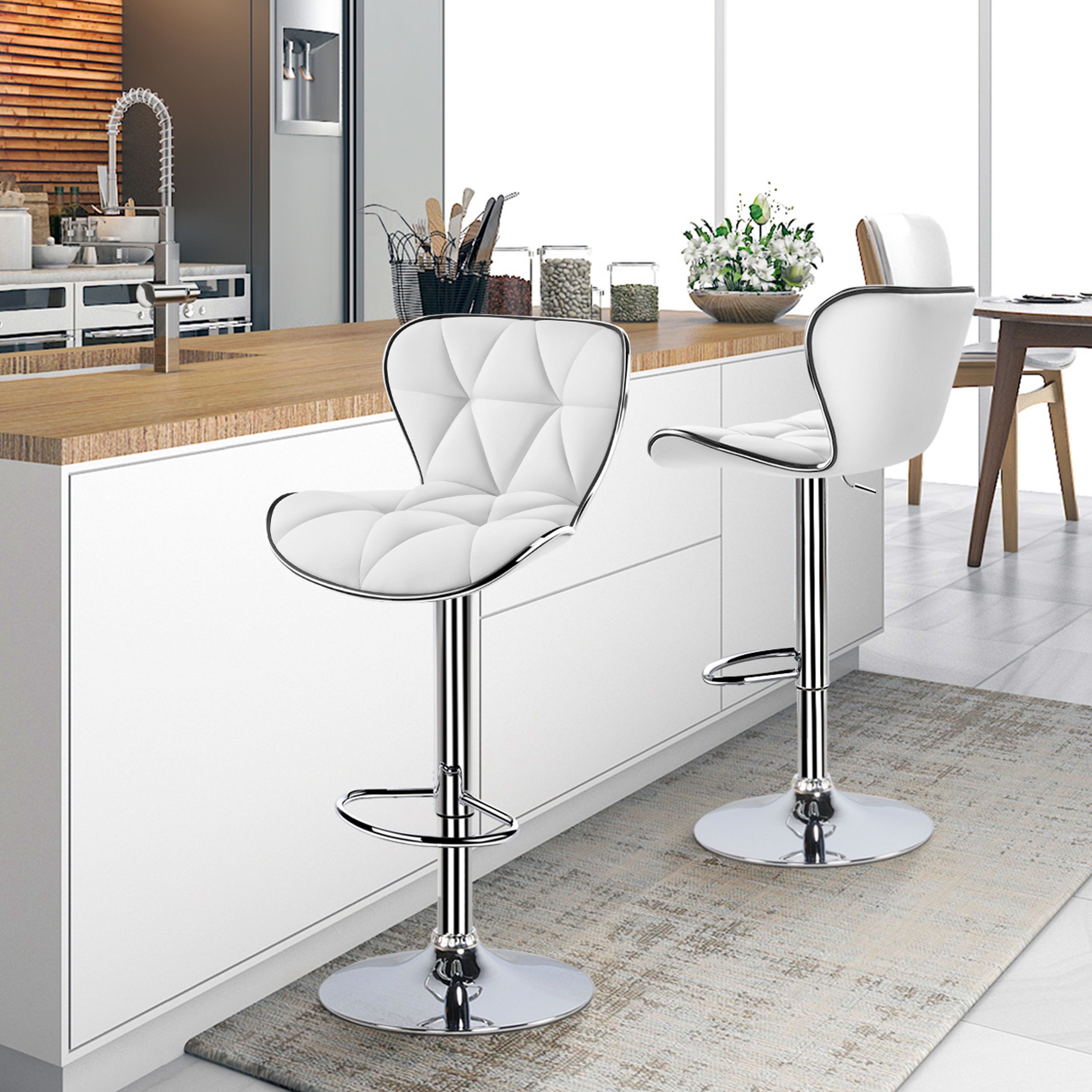 TEMU 2pcs Swivel Bar Stools Adjustable Pu Leather Bar Stools Set, Counter Height Bar Chairs Dining Chairs With Backrest And Footrest For Kitchen Island, Home Bar, Living Room Furniture