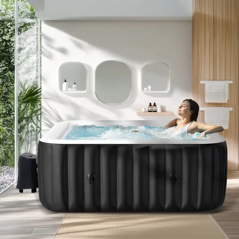 banheira de hidromassagem inflável 73 x73 x25 , para 6 , spa portátil quadrado para exterior com 130 de ar e bomba de , filtro detalhes 10