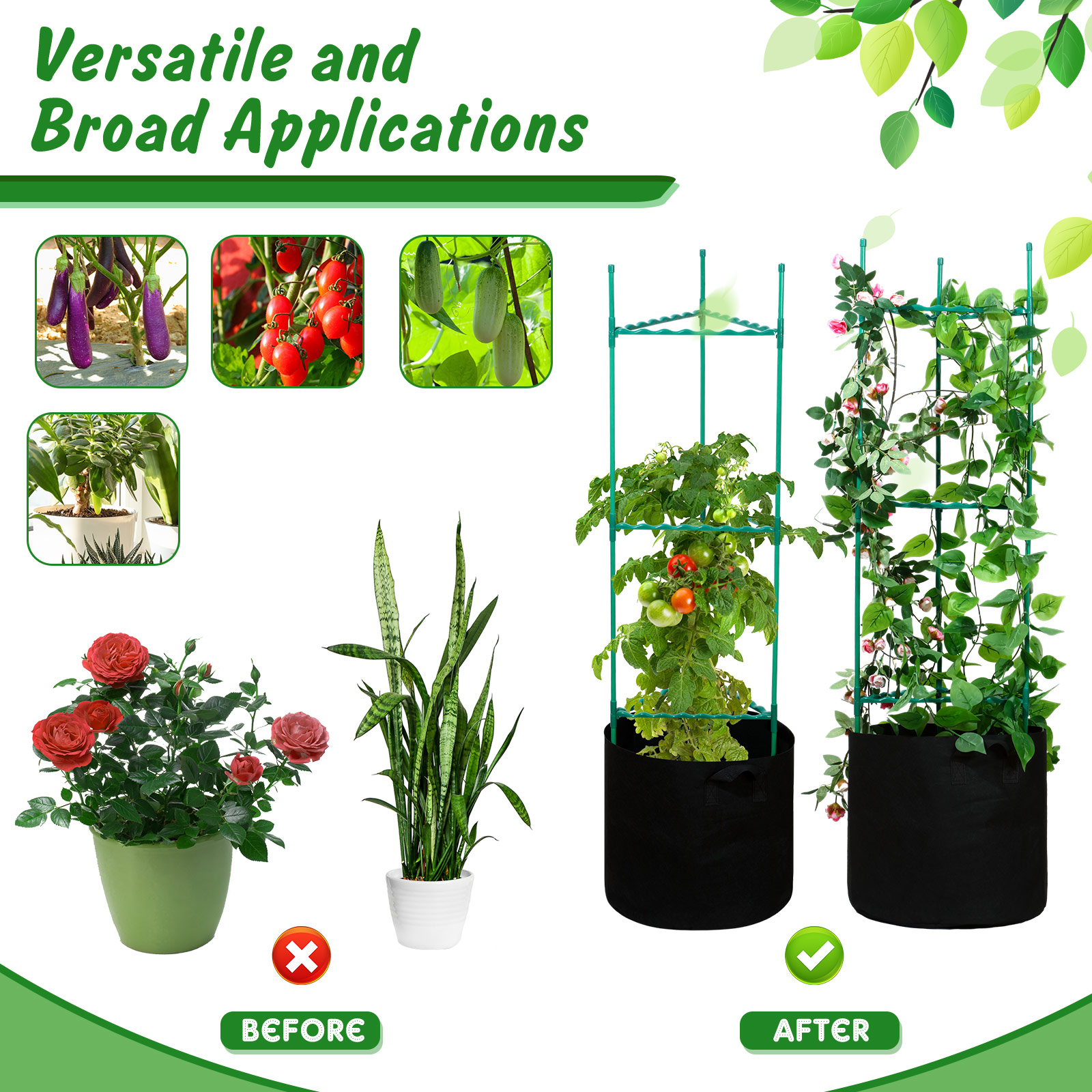 24 Pcs 48 Inch Tomato Cages With 15 Gallon Grow Bags Tomato Cage Stake