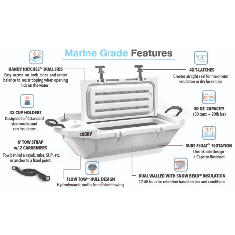 Floating Cooler And Dry Storage Vessel 40qt Hard Shell Design