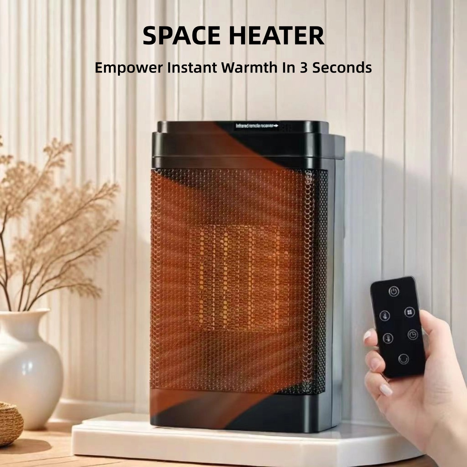 

1500w Space Heater, Remote Control, 3 Adjustable , Led Display With Touch Panel, 12-hour Timer, Temperature , Ptc Ceramic Heating, Suitable For Office, Home, And Bedroom