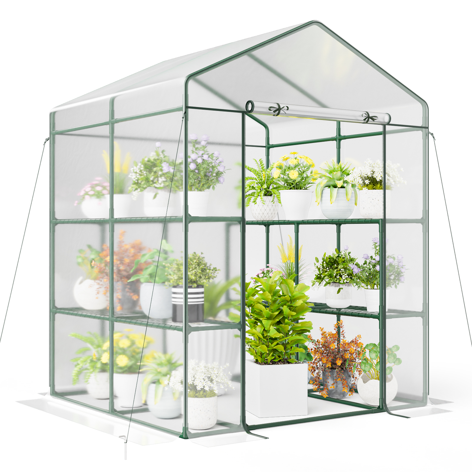 

Costway Walk-in Greenhouse W/ 3 Tiers 8 Shelves, Pvc Cover, Roll-up Zippered Door, Heavy-duty Metal Frame, Outdoor Indoor Portable , Winter For Garden Yard