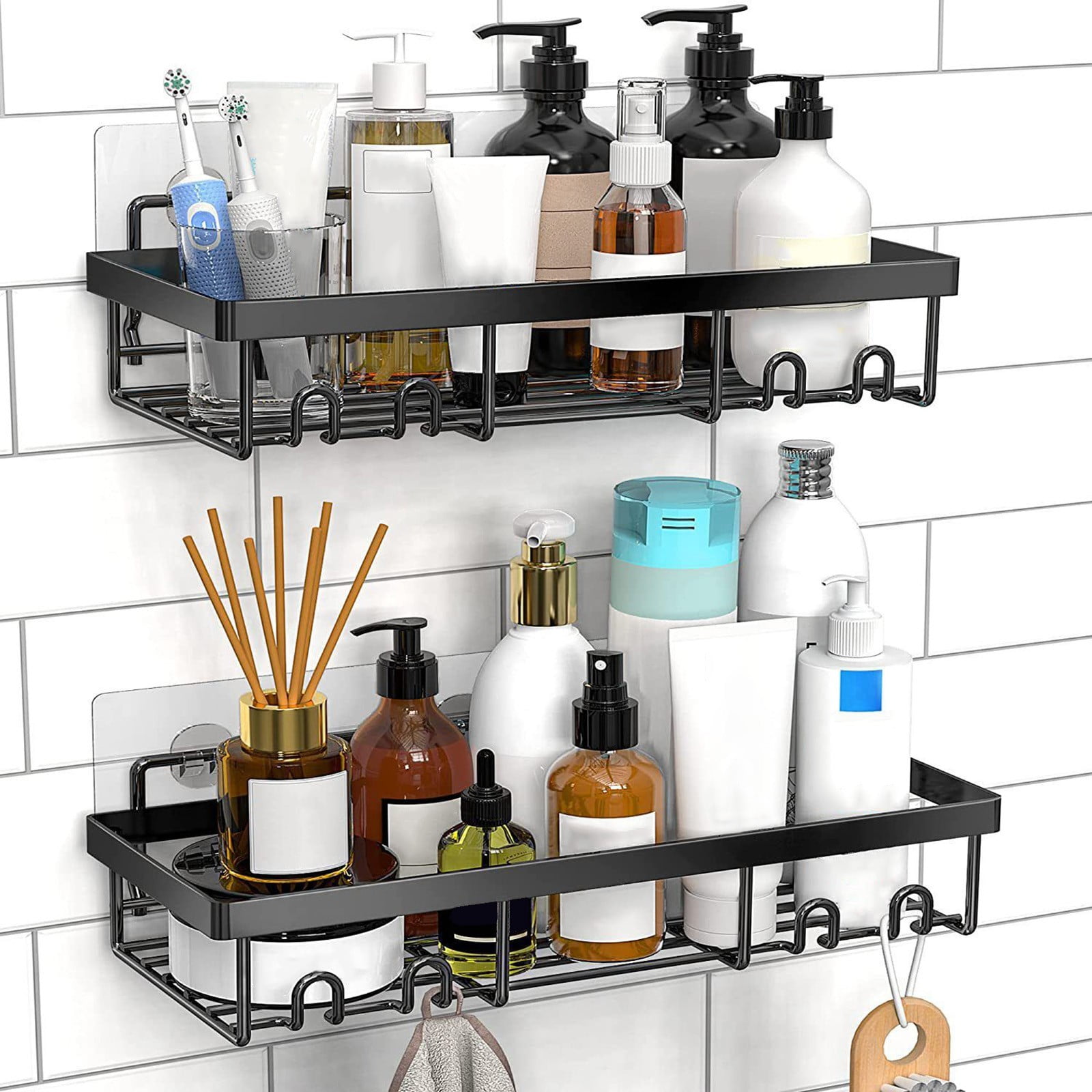 

2pcs Stainless Steel Wall Mount Shower Caddy - Adhesive Bathroom Organizer, Rustproof Shower Shelf, No Drilling Required - Shampoo, Soap, And Kitchen Supplies Storage