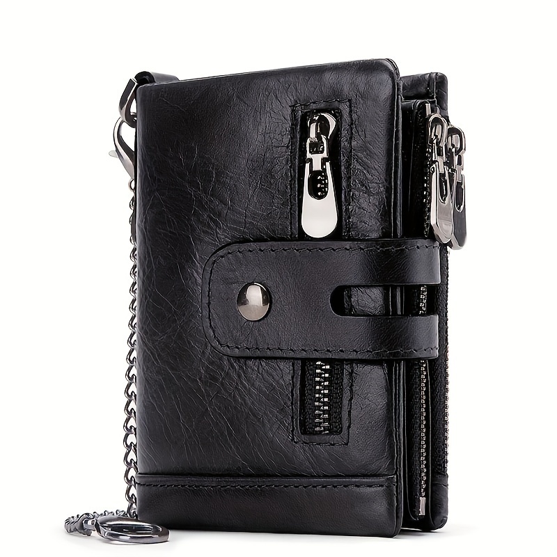 

Chain Wallets For Men, Genuine Leather Rfid Blocking Card Holder, Bifold Wallet With Coin Pocket