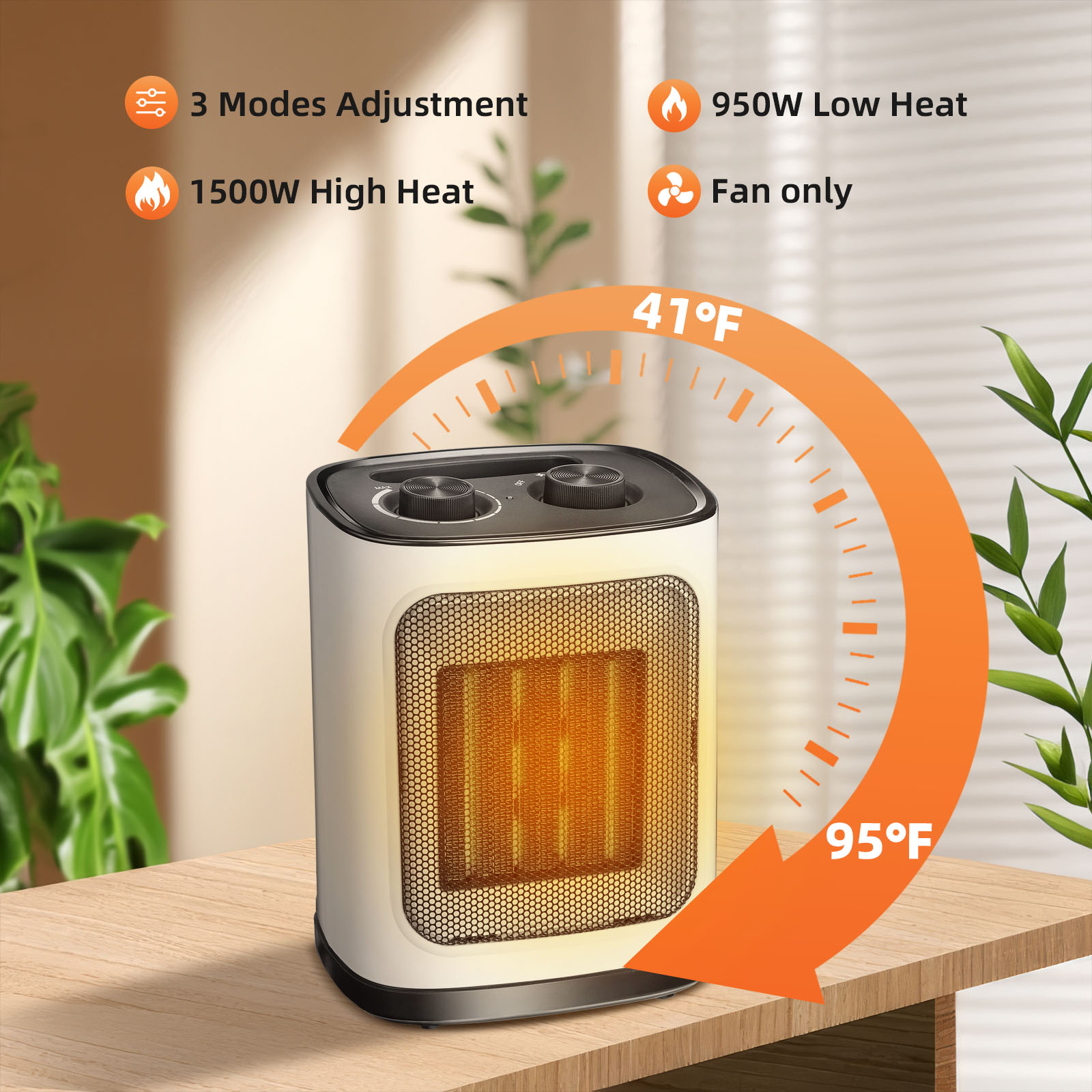 

1000w Ceramic Space Heater,small Heater 1500w With Thermostat For Indoor Use, Electric Space Heater Rapid Heating,ptc Fast Heating, 3 ,small Heater With Heating And Fan