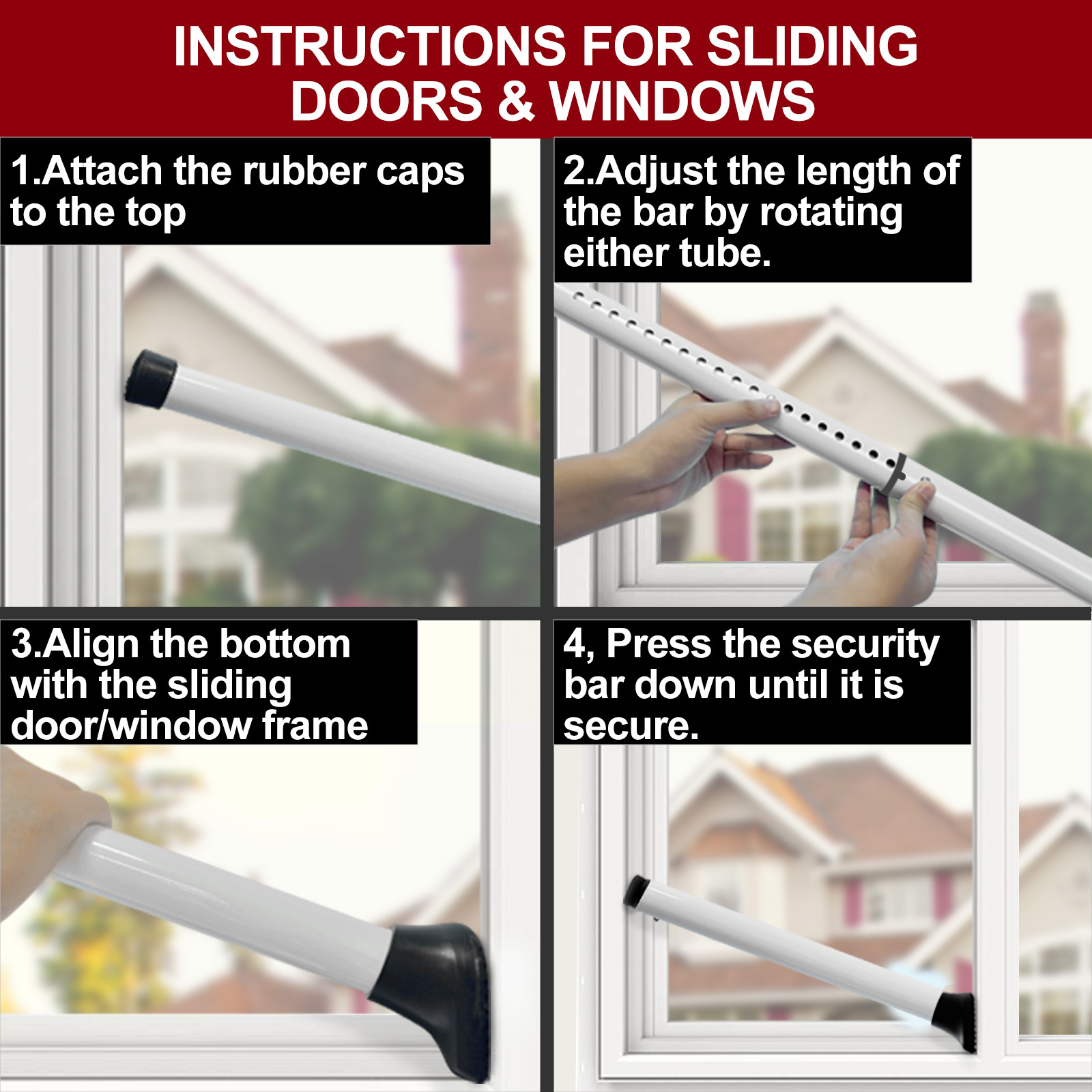 Door Security Bar Sliding Patio Bar Heavy Duty Stoppers Adjustable