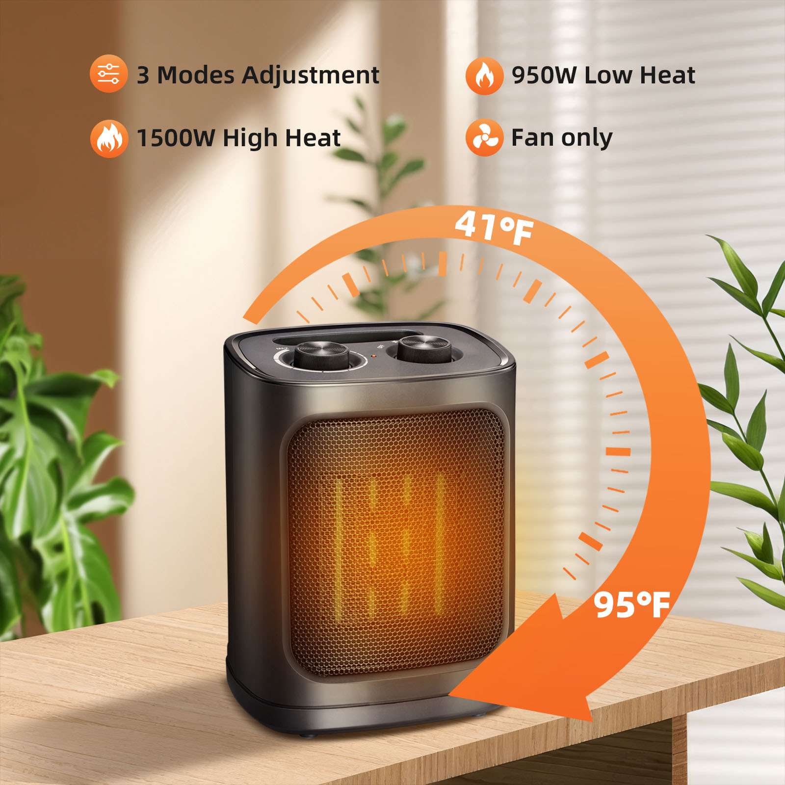 

1000w Ceramic Space Heater,small Electric Space Heater,portable Heater Fan For Office With Adjustable Thermostat And Protection Etl For Kitchen, 950w/1500w