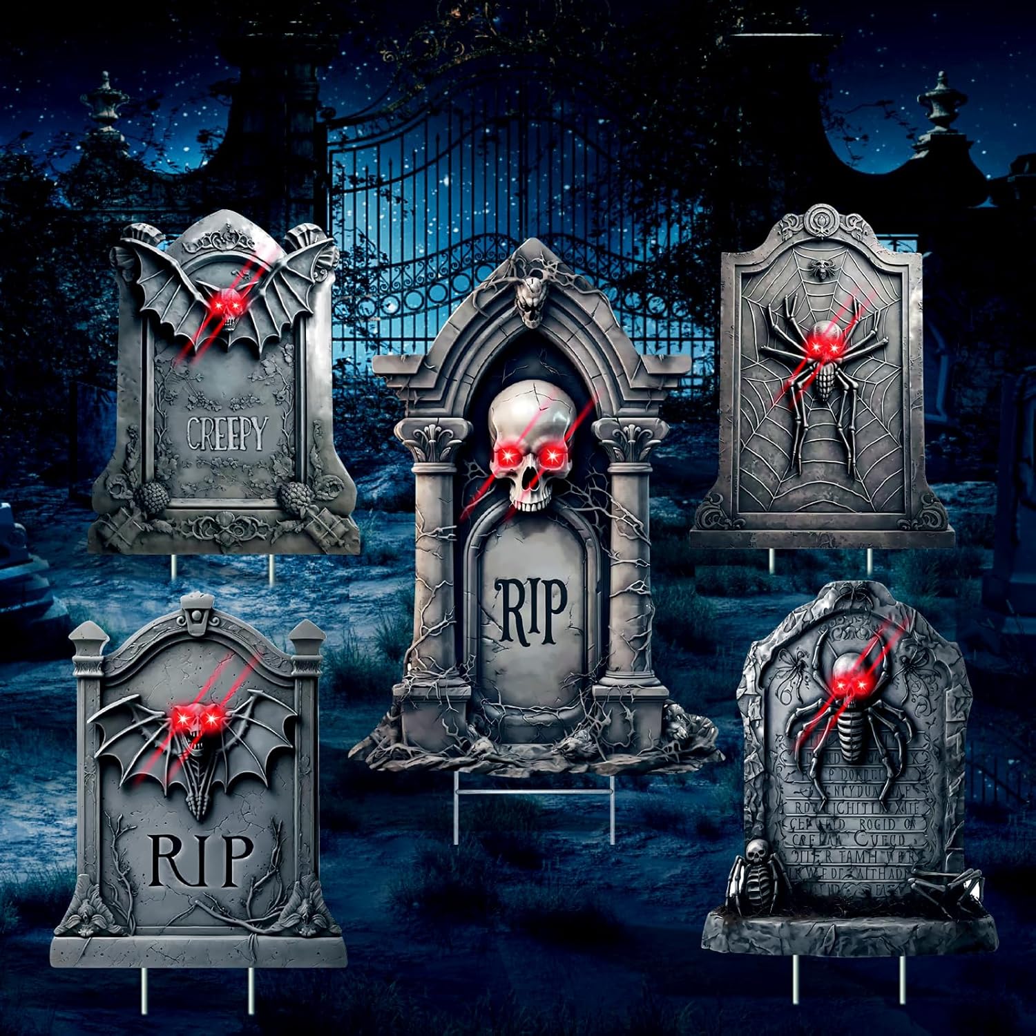 

5 Pack Tombstone Decorations Plastic Yard Signs With Stakes,graves Decorations Outdoor, Scary Decorations With Glow In For Outdoor Yard Lawn Garden Waterproof