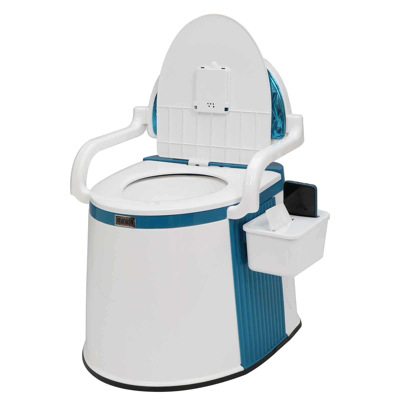TEMU Portable Toilet 20.7" L X 16.7" W X 15" H Back & Handrail Design Commode With 5 Gallon Bucket Inner, Camping Rv Toilet For Adult, Kids, Home, Boat, Van, Travel, Plastic,