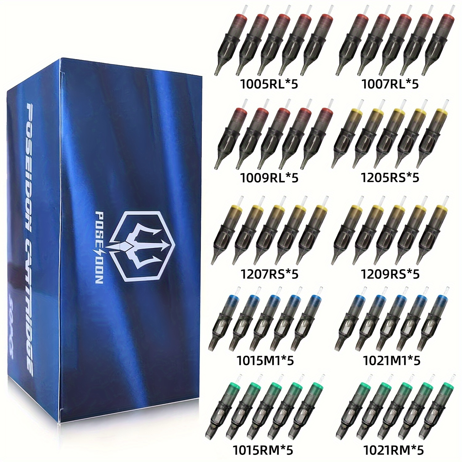 

Poseidon Tattoo Cartridge Needles 50pcs Assorted Mixed Size Round Liner Shader Magnum Curved/round Mag 5rl 7rl 9rl 5rs 7rs 9rs 15m1 21m1 15cm 8.27inch Membrane Tattoo Needles