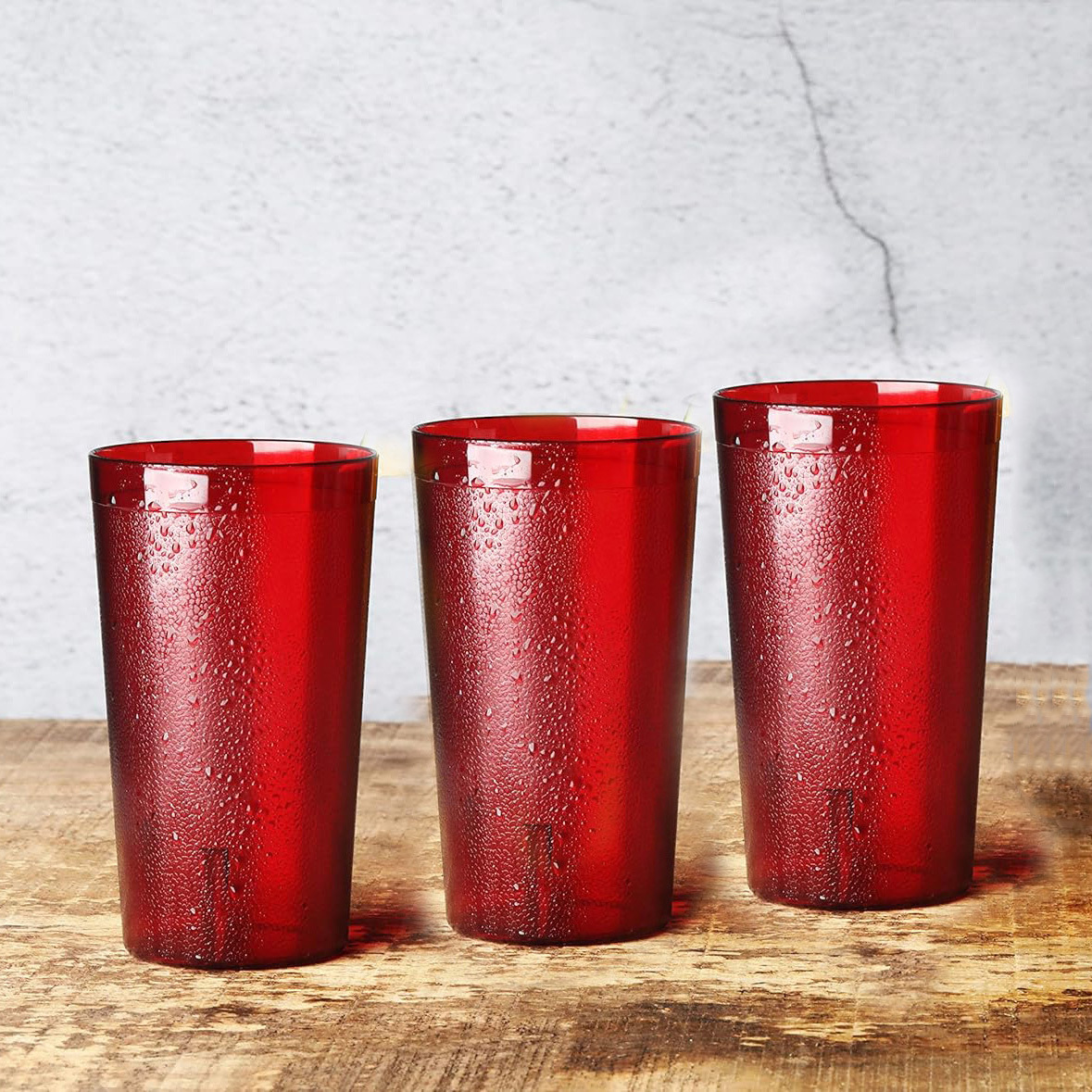 

13.4 Oz Plastic Water Tumblers, Set Of 3 Stackable Tumbler With Pebbled Exterior For Kitchen, Restaurants, And Fast Food,red