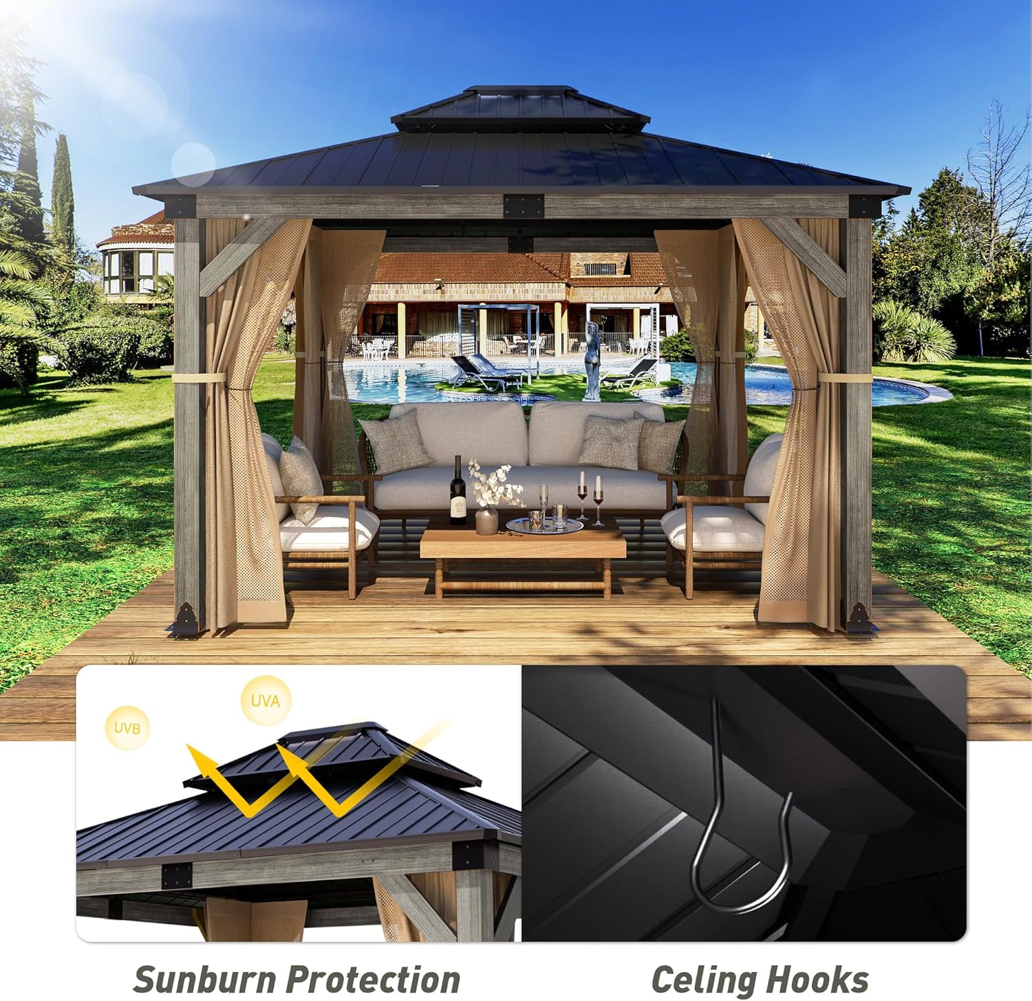 Gray Wood Gazebo Frame Gazebo Double Temu