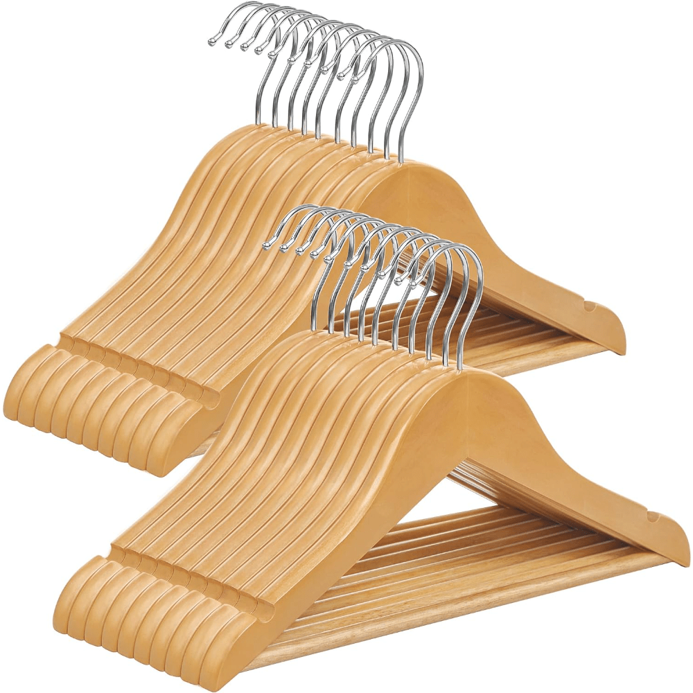 

Songmics Kids Wooden Hangers 20 Pack, Solid Wood Baby Hangers With Pants Bar, Shoulder Notches, And Swivel Hooks, 12.6 X 7.5 Inches