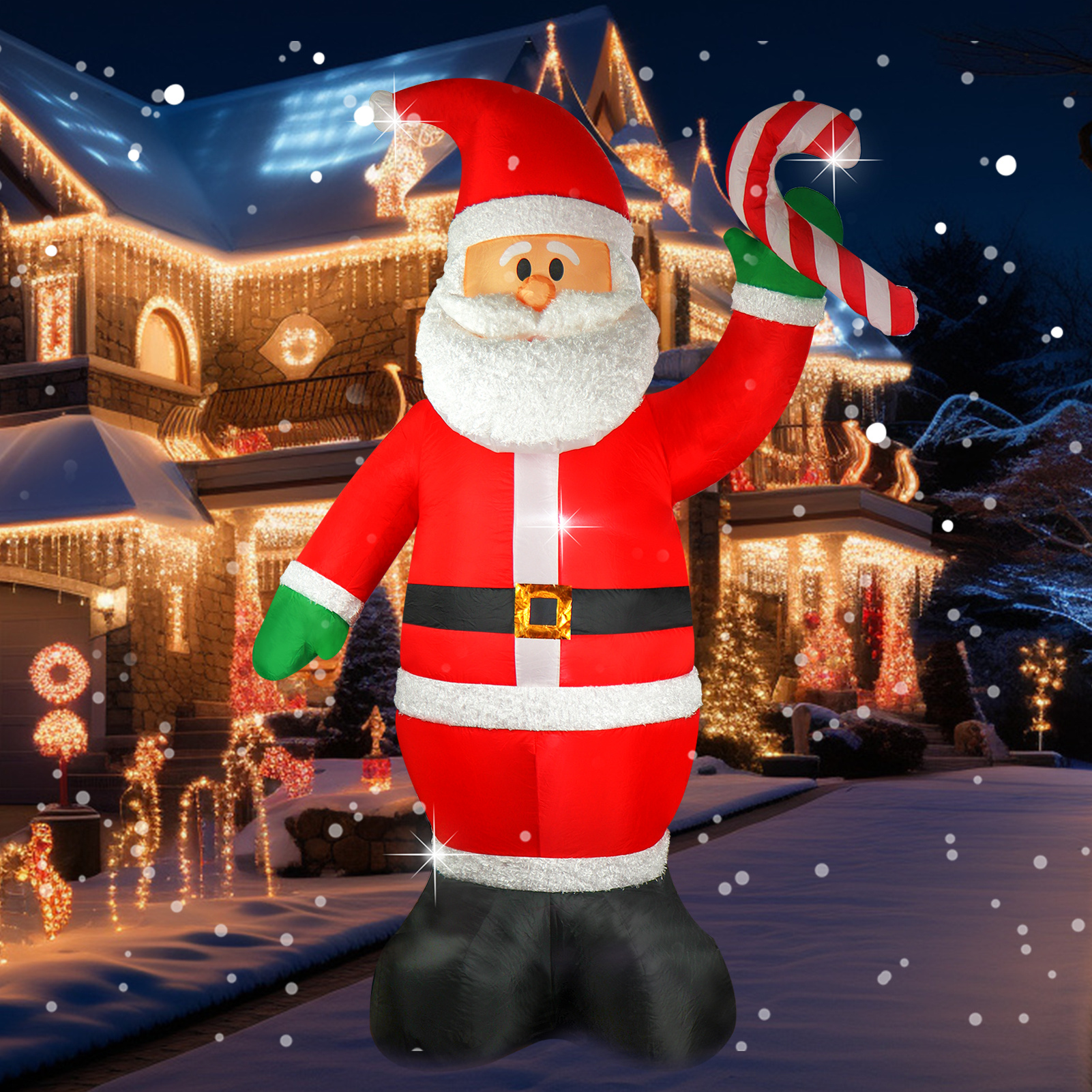 

8ft Christmas Inflatable Santa And Candy Cane Decorations, Fun & Holiday Decor With Fan & Transformer - Ideal For Christmas, Winter Celebrations