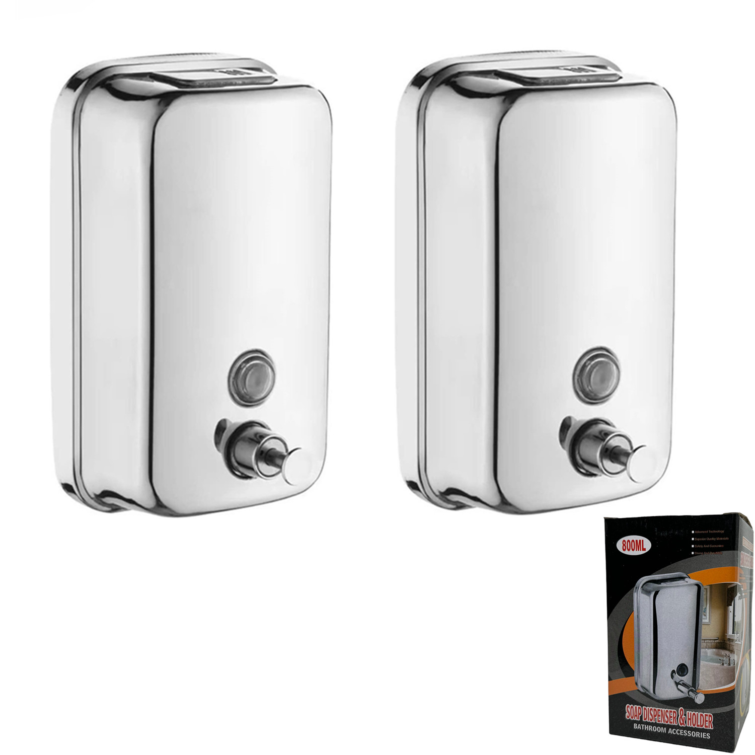 

2 Pack Commercial Soap Dispenser Wall Mount Stainless Steel Manual Liquid Pump Soap Dispenser For Bathroom Rust Proof Leak Free (800ml/27oz)