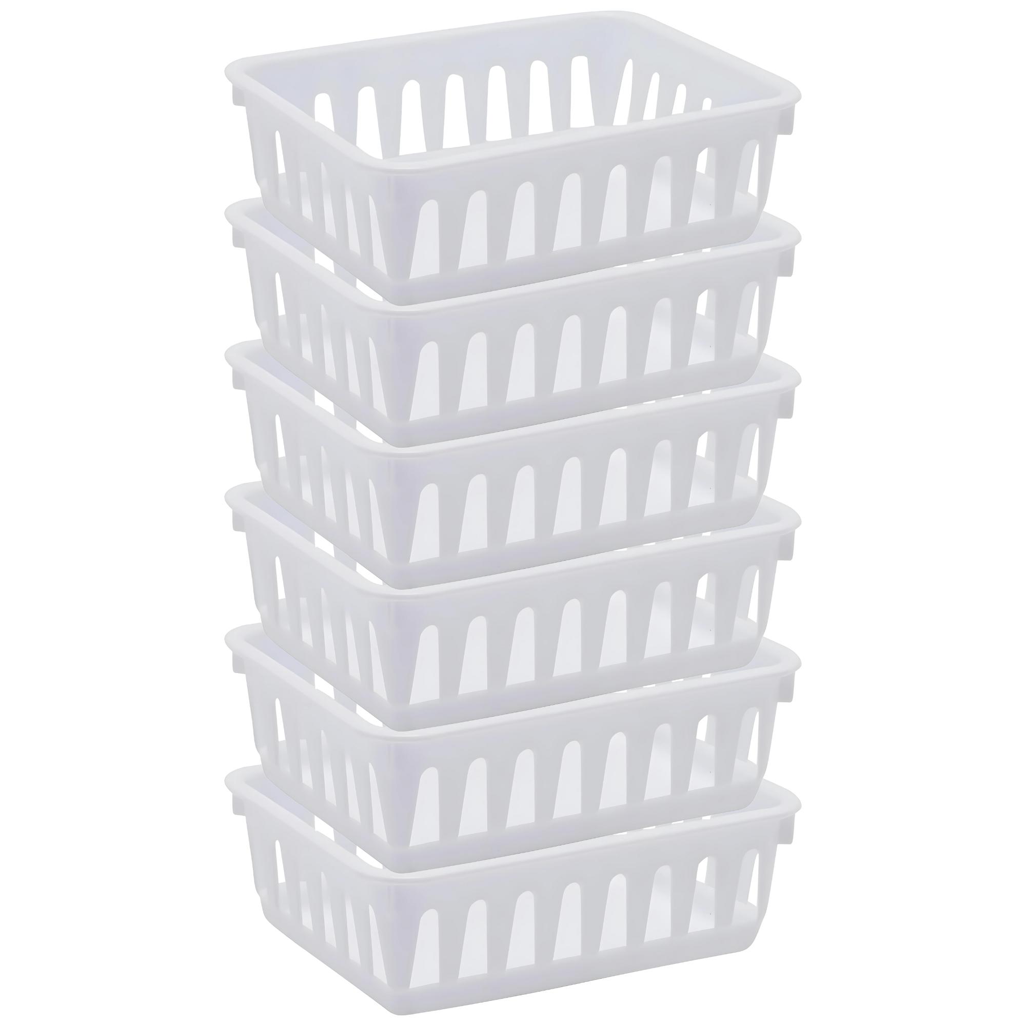 

Mini Plastic Baskets For Organizing - White Drawer & Closet Storage Tray Organizer Bin Containers, Size 6 X 5 X 2 - Made In Usa