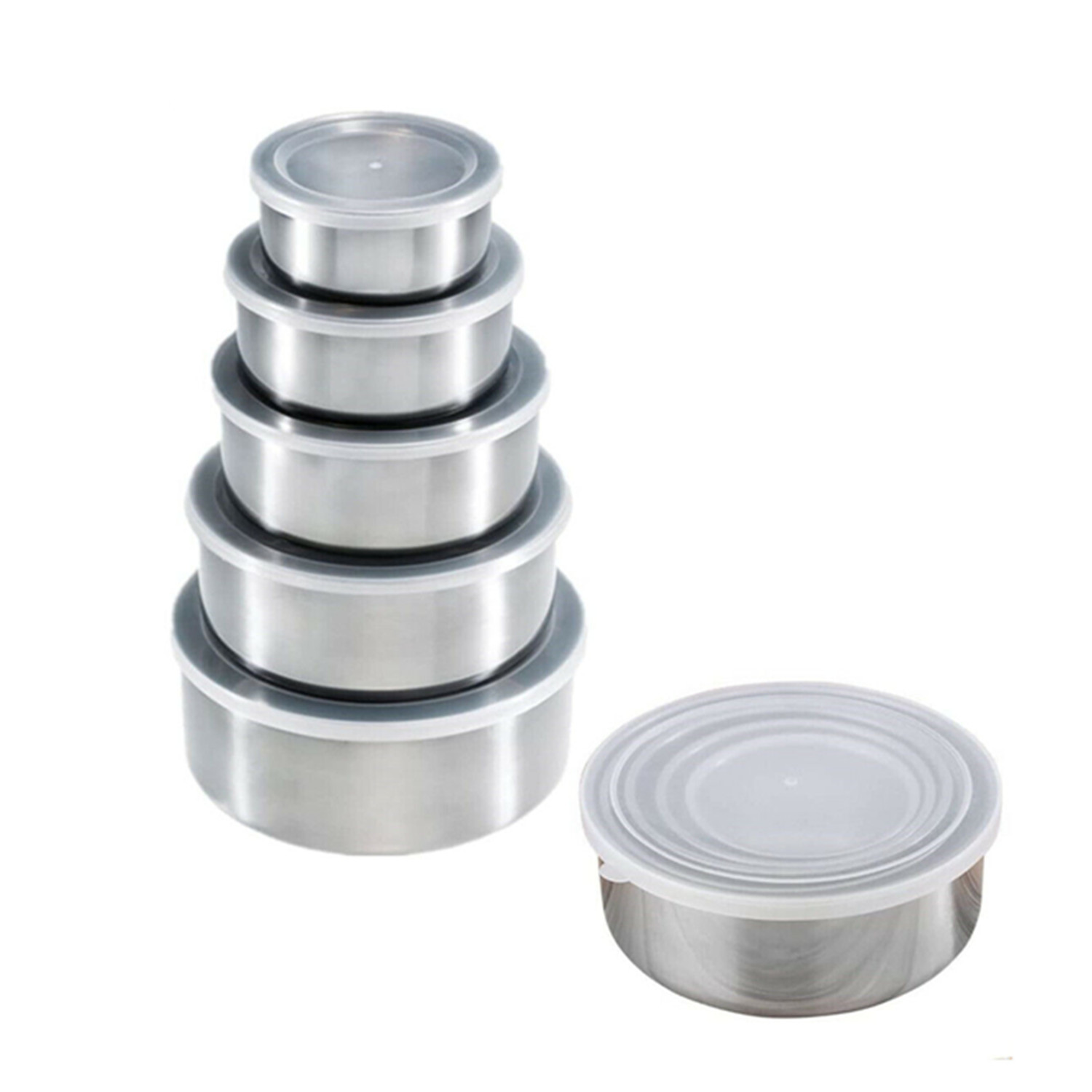 TEMU [set Of 5] Stackable Stainless Steel Snack Food Storage Containers With Lids, Leakproof Clear Lids For Lunch, , Soups, Salads Meal Prep And