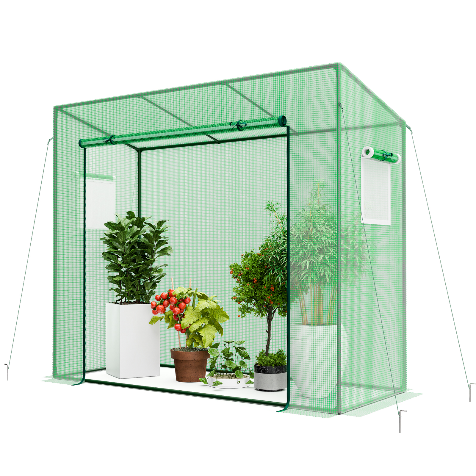 

Safstar Walk-in Greenhouse, Outdoor Portable Mini Greenhouse W/ Pe Cover, Heavy-duty Metal Frame, Roll-up Zipper Door, Double-layer Screen Windows, Winter For Garden Yard,