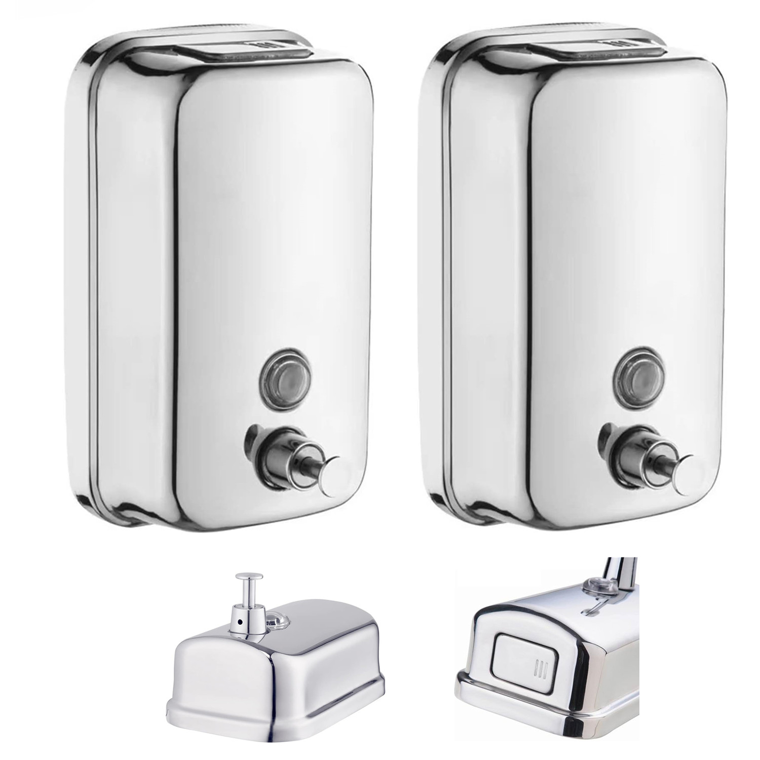 

2 Pack Commercial Soap Dispenser Wall Mount Stainless Steel Manual Liquid Pump Soap Dispenser For Bathroom Rust Proof Leak Free (1000ml/34oz)