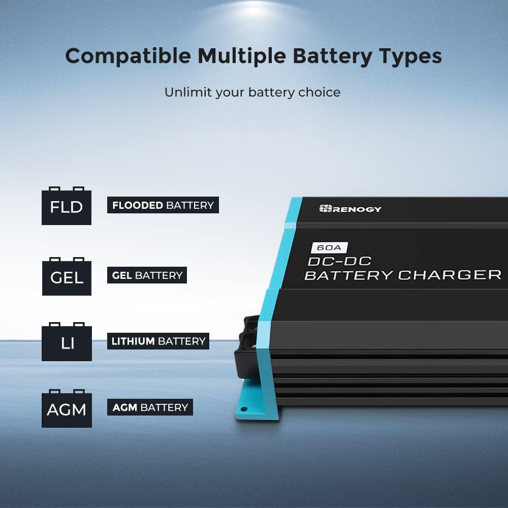 

Renogy 12v 60a To Battery Charger For Flooded, Gel, Agm, And Lithium, Using Charging In Rvs, Commercial Vehicles, Boats, Yachts, 60a