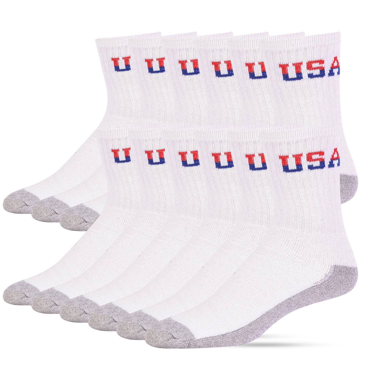 

12 Pairs Unisex Usa Logo Sport Crew Socks Cotton Solid Color Athletic Sports Workout Comfort Cozy Sweat-absorbing Anti-slip Comfy Sport Crew Socks