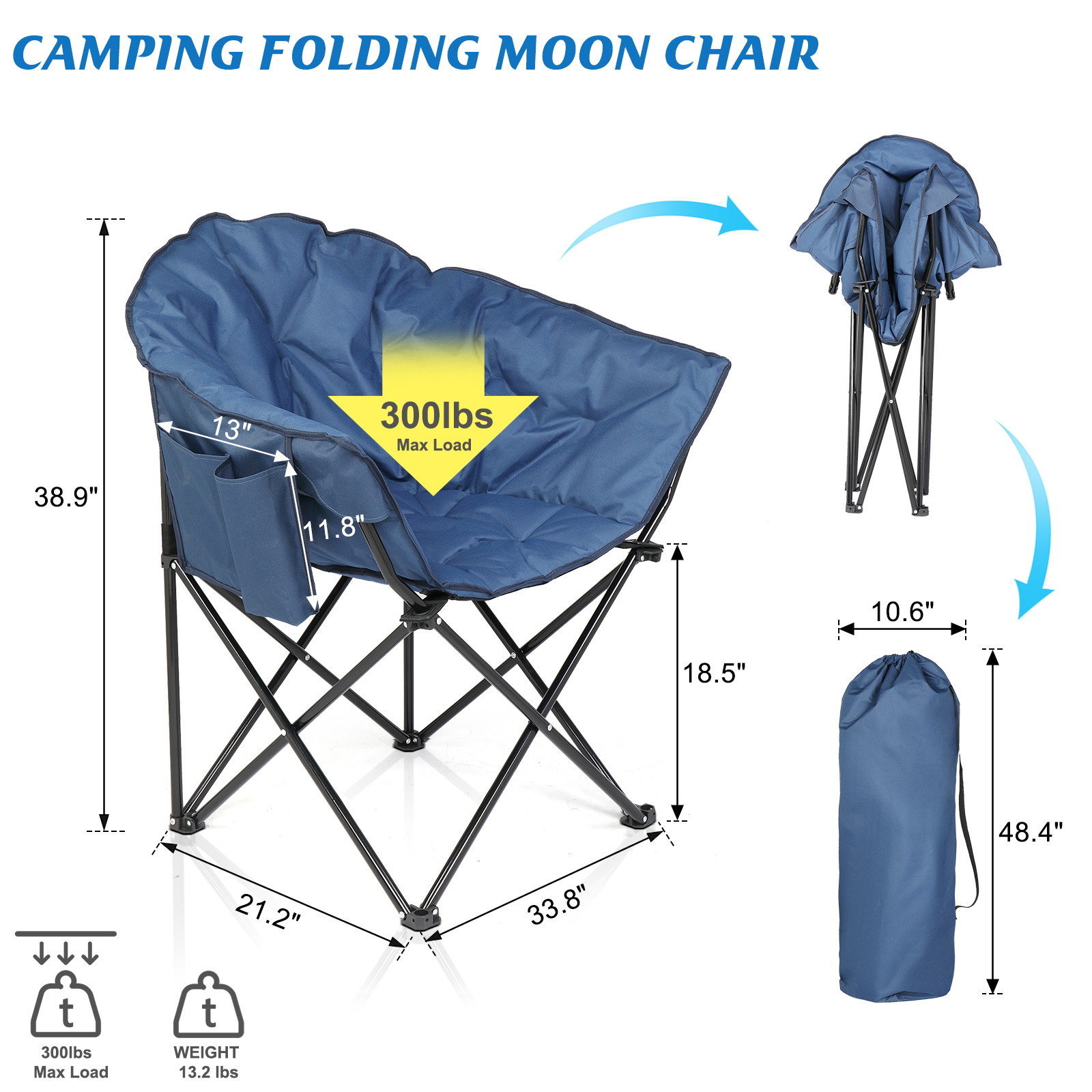 TEMU Padded With Outdoor Folding Lounge Patio Club Chair With Carry Bag, Camping Outdoor Indoor