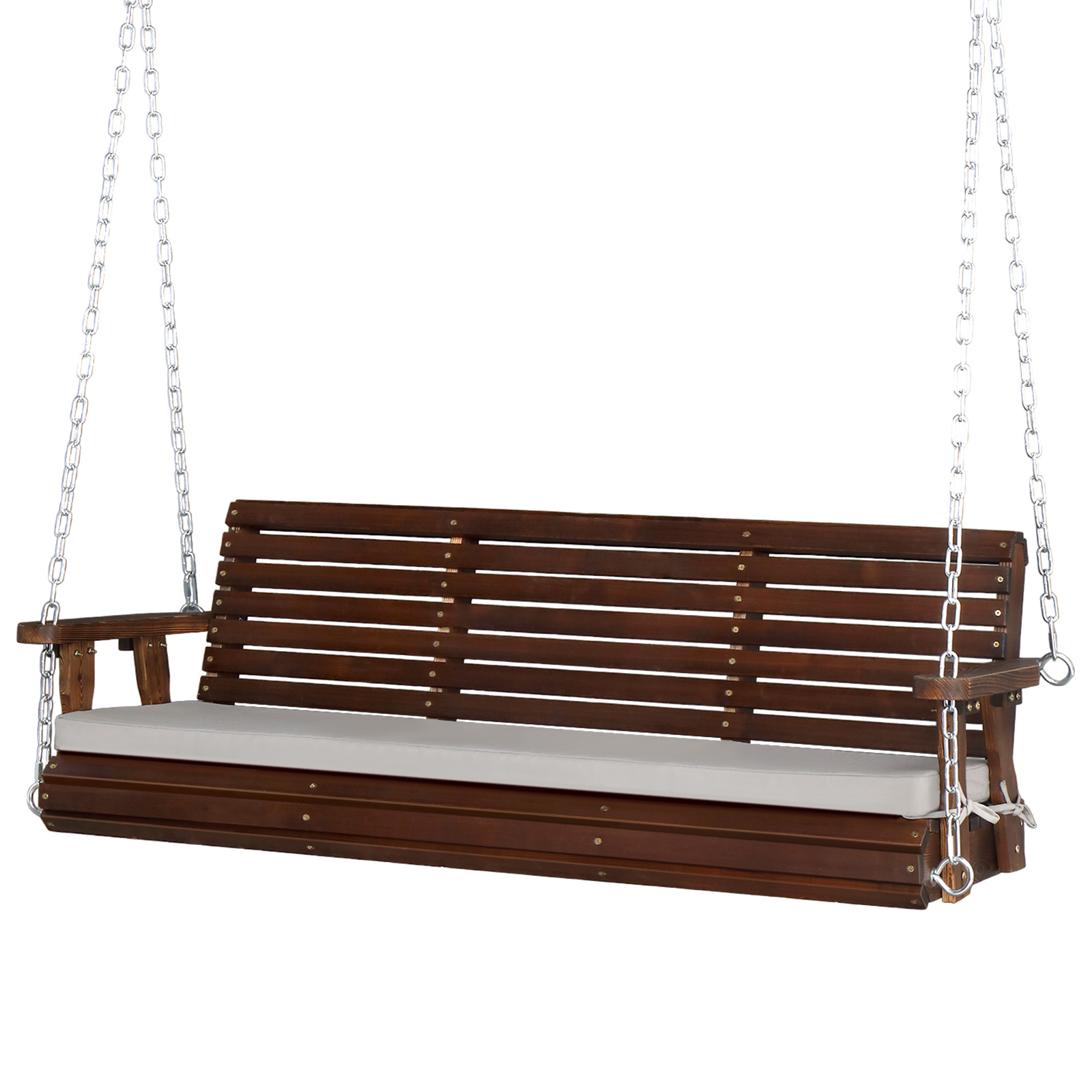 

Heavy Duty 880 Lbs Patio Wooden Porch Swing Outdoor With Extra Cushion, 5ft Farmhouse Hanging Swing With Adjustable Chains For Yard | Garden | Lawn | Balcony