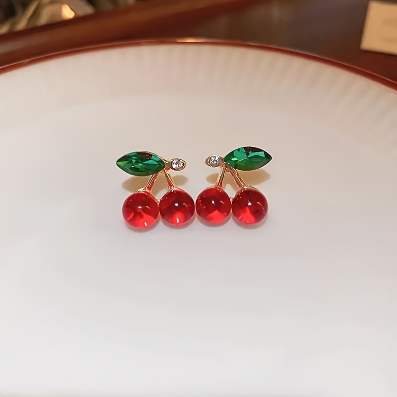 

2 Pairs S925 Cute Fruit-shaped Earrings From The Spring And Summer Collection Sweet And Cute Glass Cherry-shaped Earrings