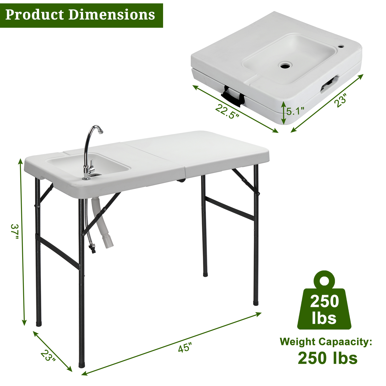 

Outdoor Folding 1/2 Sinkfish And Game Cleaning Table W/sink| Portable & , Standard Garden Connection, Upgraded Drainage Hose, Stainless Steel