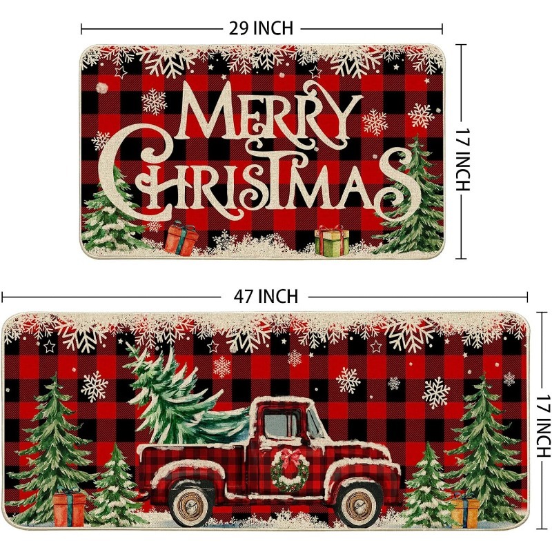 2pcs christmas kitchen floor mat set christmas kitchen rug set 2pcs farmhouse truck red   christmas kitchen decor   kitchen home office laundry room bathroom   farmhouse   flange 0 47 inch memory foam non slip back pad Product details 7