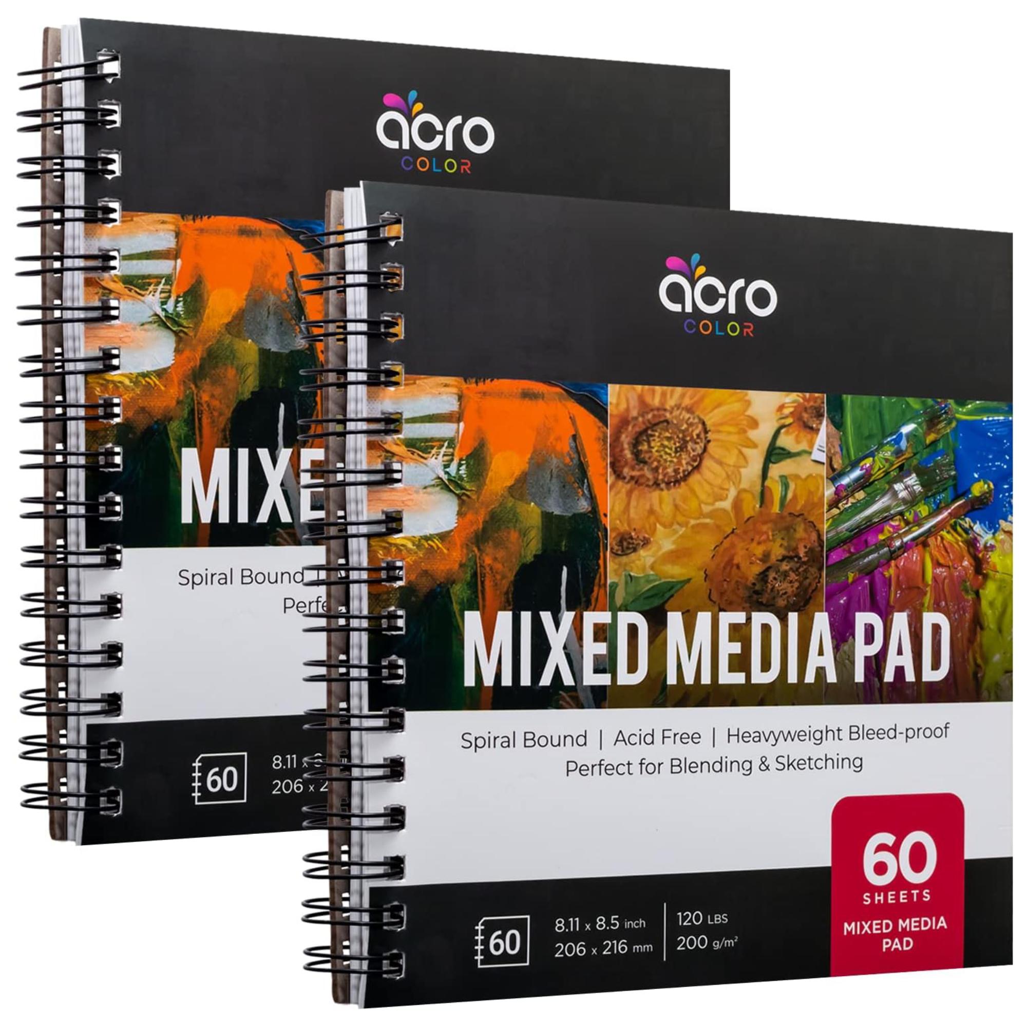 * Media *book, 8.11” x 8.5”, Spiral Bound * with * Heavyweight Paper, 200 GSM, 120 LBS, for Wet &amp; Dry Media - Watercolor Paint,