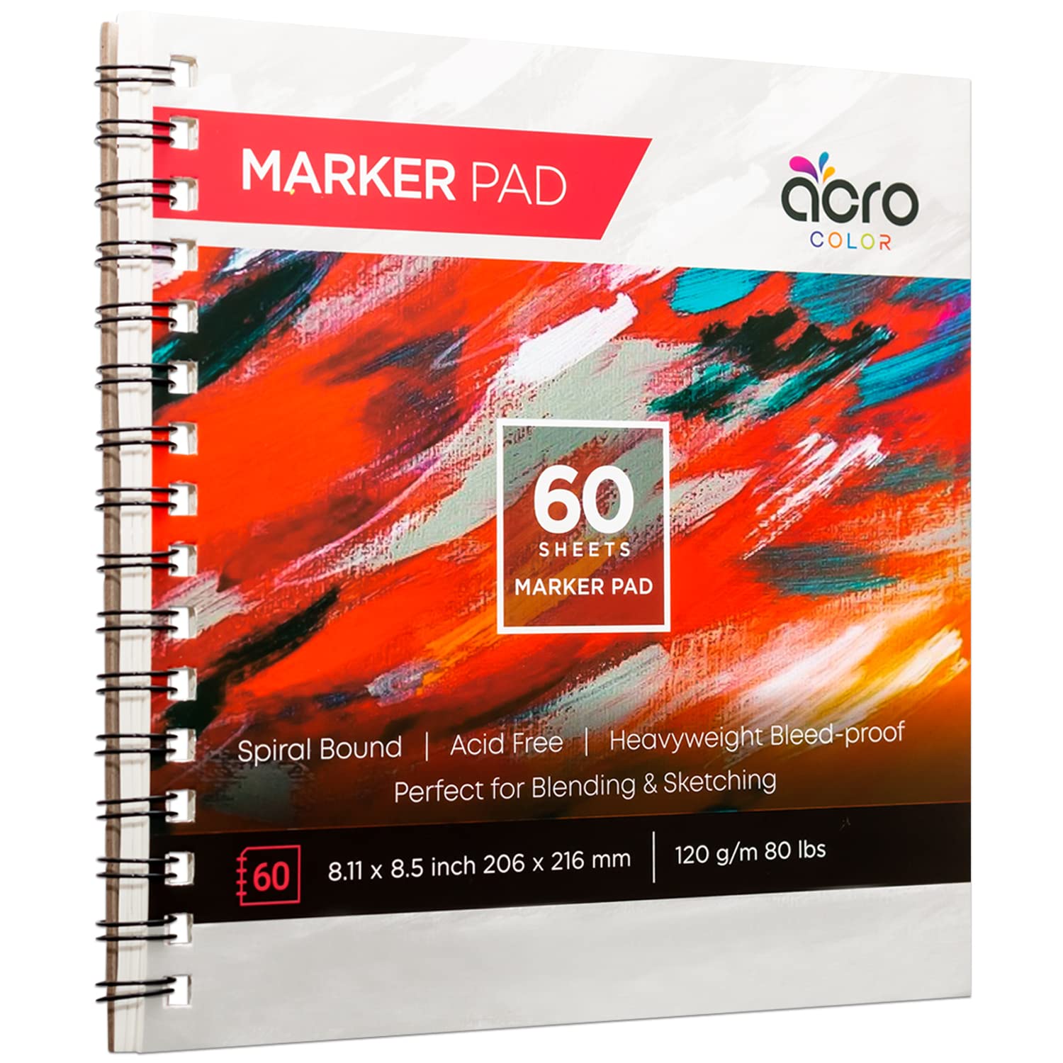 

Spiral Marker Pad With Smooth Coated Art Paper, 120 Gsm 80 Lbs - Marker Paper Sketchbook For Coloring, Drawing, & Markers - 8.11 X 8.5 Inch, 60 Sheets