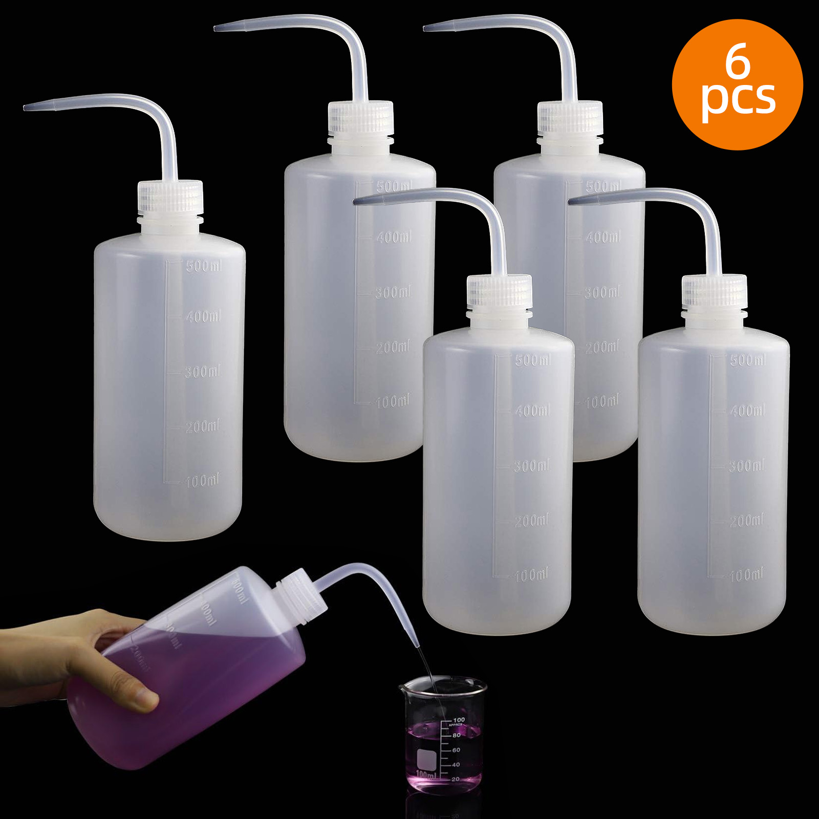 

Whonline 6pcs 500ml Plastic Bottles Lab Squeeze Bottle Bottle Tattoo Bottle With Narrow Mouth And Scale Labels (17oz X 6 Bottles)