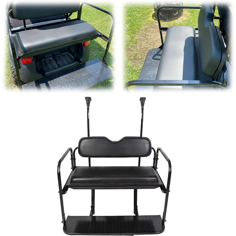 

Golf Cart Flip Folding Back Seat Kit Rear Black Seat Compatible With 2004-2023 Gas Or Electric Models W/roof Support -you Will 2 Packages